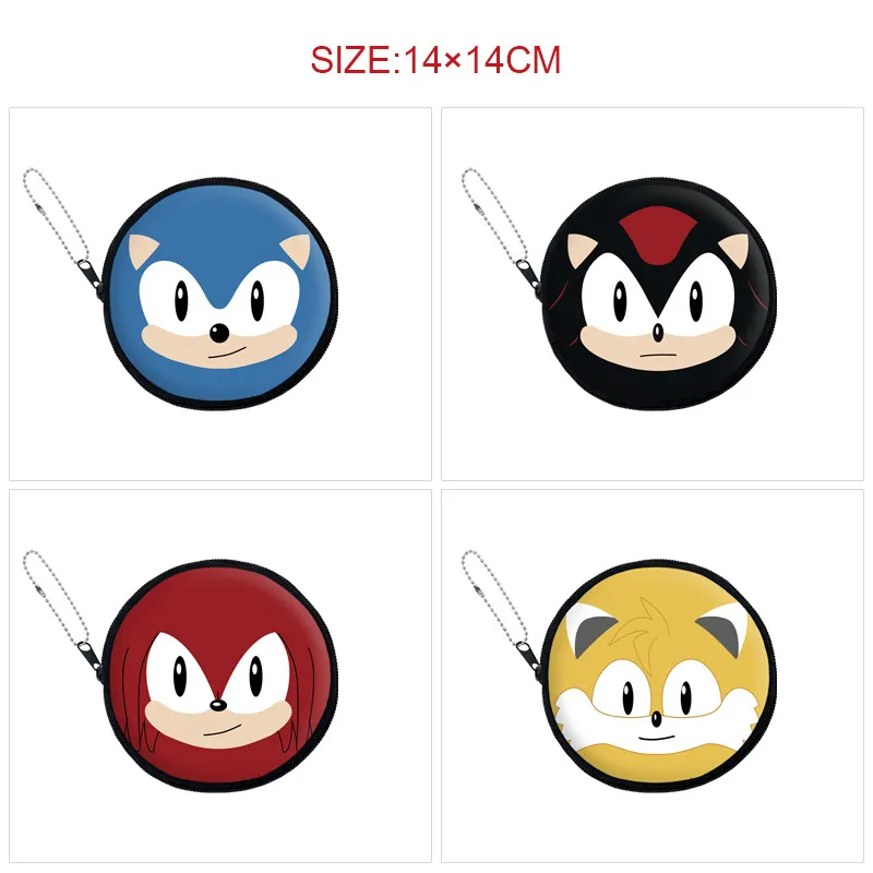 Sonic the Hedgehog Inspired Round PU Leather Coin Purse – Zipper Small Pouch with Keychain, Multi-Purpose Mini Storage Bag for Earphones, Coins & Cards, Cute Gift for Students & Fans